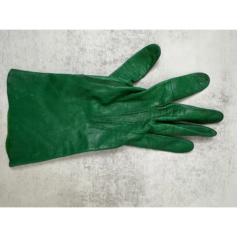 Vintage Emerald Green Leather Gloves Women's Long Wrist Driving Opera Mod Retro